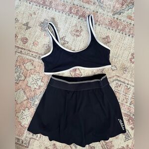 Navy and White Athleta Sports Bra and Skirt Set